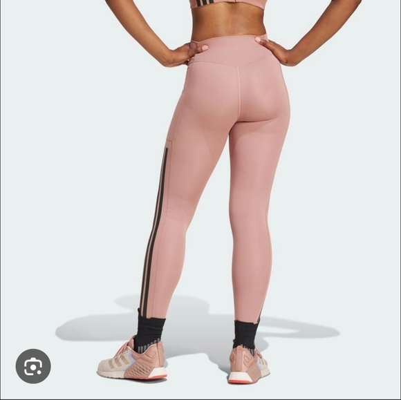 New SET adidas Optime 3 Stripes Full Length High-Waisted Leggings & Top Sz M - Picture 3 of 7